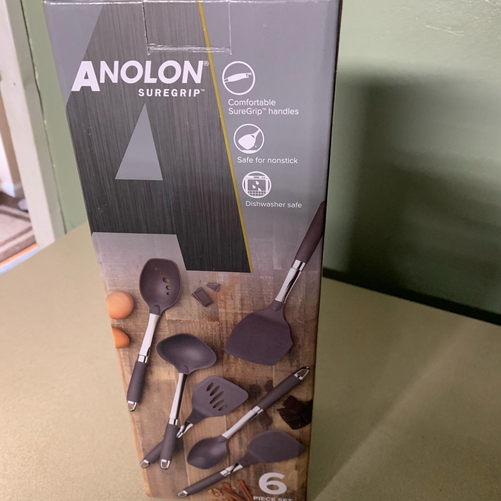 Analon sure grip 6 piece nylon nonstick utensil set in grey